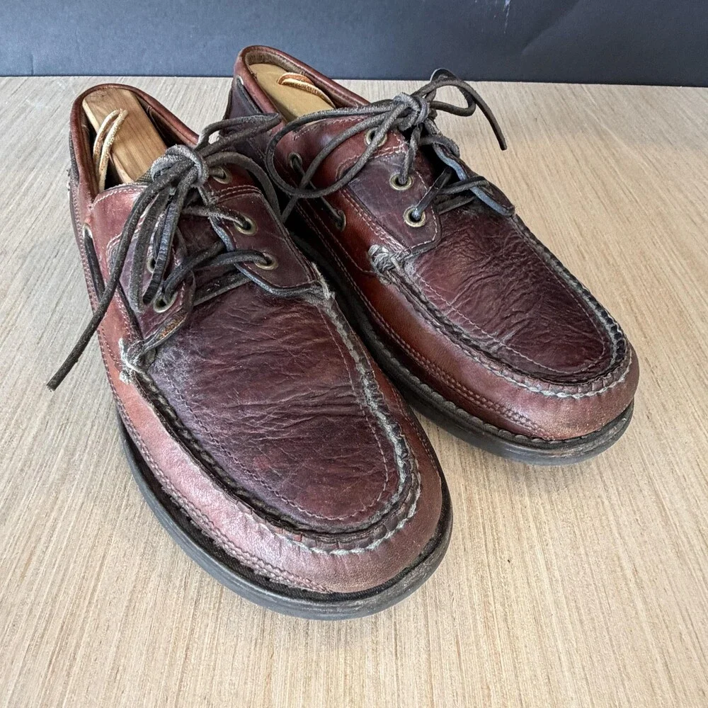 Vintage L.L. Bean Shoes Mens Size 8.5 Brown Leather Boat Deck Moc Toe